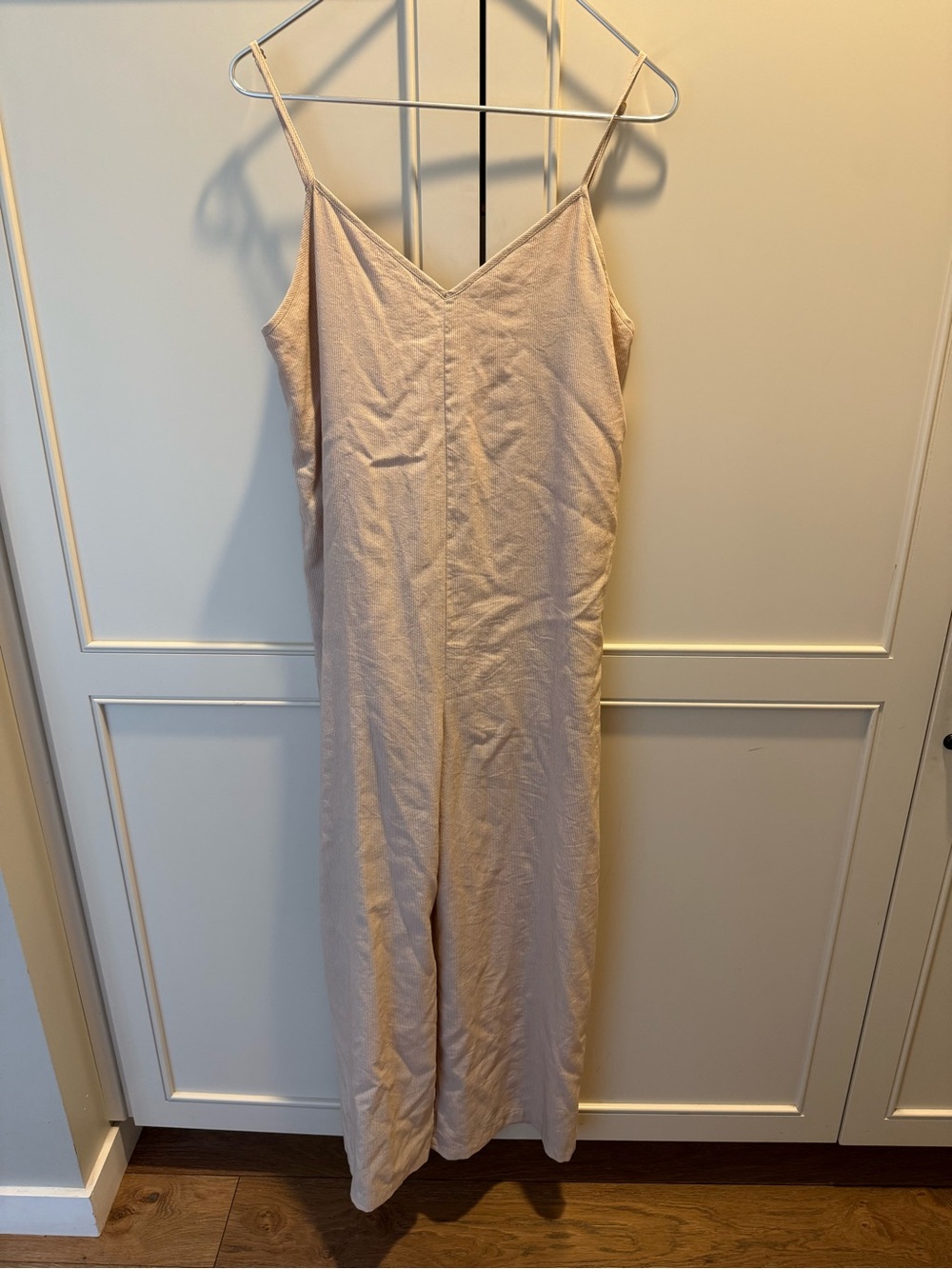 Lumiere Beige Slip Jumpsuit with Spaghetti Straps